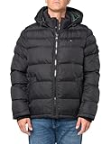 Tommy Hilfiger Herren Hooded Puffer Jacket Daunenalternative Oberbekleidung, Schwarz, L
