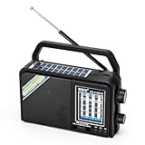 Tragbares FM AM SW Radio mit Bluetooth, Solarpanel und Taschenlampe, USB/TF-MP3-Player, wiederaufladbarer Akku, digitales batteriebetriebenes Radio für Zuhause und draußen (Silber)