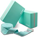 Tumaz Yoga Block 2er Set mit Yoga Gurt [240 cm] - Yoga Blöcke EVA-Schaum mit hoher Dichte und geringem Gewicht - Yoga Klötze für Joga Anfänger und Fortgeschrittene - Yoga Klotz 3er set