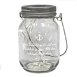 Solarglas für Außen mit Gravur | Solarlampe im Einmachglas mit Personalisierung | Warmweiße Balkondeko Gartendeko | Gartenleuchte wetterfest | Sonnenlampe graviert mit Wunschtext und Anker