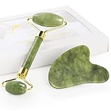 Jade Roller Set,GeeRic Gua Sha und Gesichtsroller Tool,natürlicher Grüner Jade Roller Massageroller, Gua sha Stein & Gesichtsroller,Verbesserung Von Feinen Linien und Ödemen