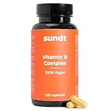 Vitamin B Komplex hochdosiert | 120 vegane Kapseln mit allen 8 B-Vitaminen inkl. 500 mcg Vitamin B12 | Für Energie, Nerven & mentale Leistung | Sundt Supplements
