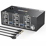 KCEVE KVM Switch 2 Computer 3 Monitore, USB 3.0 KVM Umschalter HDMI + DisplayPort, 8K@60Hz/4k@144Hz Dreifach Monitor KVM Switch für 2 Computer, 3 Displays, und 4 USB 3.0 Geräte