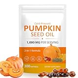 KüRbiskernöL Kapseln Pumpkin Seed Oil 300 Softgels Kaltgepresst KüRbiskernextrakt Reines Natives öL, Essentielle FettsäUren & Phytosterole, Harnwegs, Blasen & Prostata-Gesundheit Glutenfrei