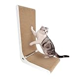 Heikoeco® Kratzbrett, Kratzbretter Katze, Super stabil Katzenspielzeug Katze, 26Bx39Lx60H cm Kratzbrett mit Ballspielzeug, Langlebige Kratzpappe für Katzen, L-förmige Katzen Kratzbrett (Weiß)