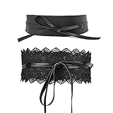 Jurxy 2 PCS Damen Spitze Breite Gürtel Leder Bowknot Taille Band Kleid Taillengürtel - Schwarz