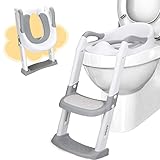 DEANIC Toilettensitz Kinder mit Treppe, Töpfchen mit Leiter &PU Gepolstert, Toilettenaufsatz für Kinder ab 1-7 jahre, Klositz für Kinder 38-47cm (Grau)