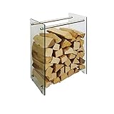 Kaminholzregal Holzregal Kaminholz-Ständer, 12 mm Sicherheitsglas - Holzaufbewahrung Holzständer Feuerholzregal Glas Kaminholz Kaminholzablage Kaminholzhalter klar 350 mm x 600 mm x 800 mm (LxBxH)