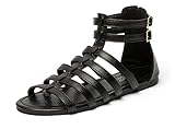 katliu Riemchensandalen Damen Flach Römersandalen Sommer Leder Bohemian Strand Sandalen Schwarz 40