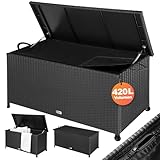 Casaria® Gartenbox Auflagenbox mit Rollen 420L Stauraum UV-beständig Handgriffe Gasdruckfeder Wetterfest 122x56cm Garten Aufbewahrungsbox Schwarz