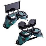 RQcMid Schweißerbrille, Schutzbrille Brillenträger, Steampunk Goggles, Automatik Schweißhelm, 2 Stück mit Rundem und Eckigem Design