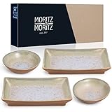 Moritz & Moritz 4-tlg. Sushi Geschirr Set für 2 Personen - Sushi Servierset mit 2x Sushi-Teller und 2x Sushi Dip-Schälchen – Beige-Lila mit Reaktiver Glasur