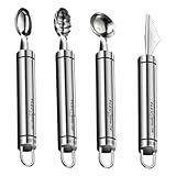 Küchenfruchtlöffel Set, Eisballlöffel | Set von 4 Edelstahl -Wassermelonenschaufeln | Multifunktionales Schnitzschneider, kleine Melonen -Balllöffel Set für Zuhause, Café, Restaurant, Hotel