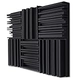 Akustikschaumstoff,SchalldäMmung 6/12 Studio Acoustic Foam Panels Schallschutz Schwamm Diffusoren Trommelraum Absorptionsbehandlung Wand Schaumstoff Pad mit Bändern (Color : Black, Size : 6Pcs with