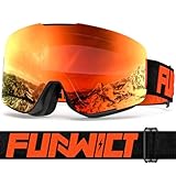 FUNWICT Skibrille Herren Damen Skibrille für Brillenträger Anti-Beschlag mit UV-Schutz Winddichte Skibrille Kompatibel mit Skihelm für Skating Snowboard Snowmobile (Rot)