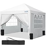 Quictent Pavillon 3x3 Faltpavillon mit 4 Seitenteilen, Wasserdicht Gartenpavillon mit 4 Sandsäcken,Partyzelt Gartenzelt für Fest und Flohmarkt Weiß