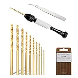 Litorange 9cm Handbohrer mit 10 HSS Kobalthaltige Spiralbohre(0.8-3.0mm) Mini Bohrmaschine Pin Vise Mini Hand Drill Bit Set für Modellbau und zum Bohren von Löchern in Holz, Harz