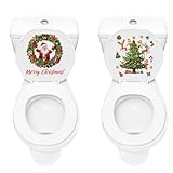 2 Blätter Weihnachtsdeko WC Toilettensitz-Aufkleber Toilettenaufkleber Selbstklebend PVC Toiletten aufkleber für Toilettendeckel Weihnachten Muster (VA-M154+VA-M155)