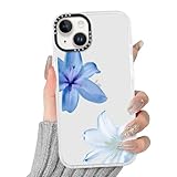 Yirlbey Transparent Handyhülle für iPhone 14/iPhone 13 Blumen Hülle, Aesthetic Muster Blaue Lilien Design Mädchen Geschenk Schutzhülle, Silikon Harter PC-Rückseite Bumper Case Cover für iPhone 13 6,1'