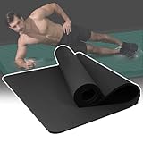 QIeAny rutschfeste Trainingsmatte, Verdickte Yogamatte, Nicht Saugfähig/leicht Zu Reinigen, 200 × 90 × 2 cm, Mit Bündelseil + Netztasche, Reißschutz/Starke Robustheit/hohe Dichte,Black