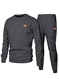 JMIERR Herren Jogginganzug Set 2-Teiliger Sweatshirt Trainingsanzug Casual Sportanzug Herren Sweatshirts und Jogginghose Tracksuit sets mit Strukturmuster,Dunkelgrau L