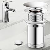 JONKEAN Universal G1¼ Waschbeckenstöpsel mit sieb, Ablaufgarnitur Waschbecken ohne Überlauf, Pop Up Ablaufventil für Waschbecken, Messing Waschbecken abfluss (Chrom, ohne Überlauf)