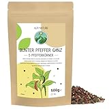 Bunter Pfeffer Ganz mit Piment 500g von Alpi Nature, 5 Pfefferkörner Gewürzmischung aus schwarzer Pfeffer, weißer Pfeffer, grüner Pfeffer, rosa Pfeffer und Pimentkörner, Pfefferkörner bunt