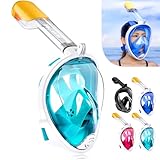 HINATAA Schnorchelmaske, 180° Vollgesicht, Tauchmaske, freies Atmen, Anti-Beschlag- und Anti-Leck-Technologie mit verstellbaren Kopfbändern für Erwachsene, Jugendliche, Kinder (Grün, S-M)