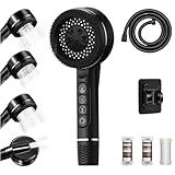 Duschkopf mit Filter, Duschkopf mit Schlauch, Duschbrause mit 4 Strahlarten, Antikalk-Funktion und Halterung Ohne Bohren (A)