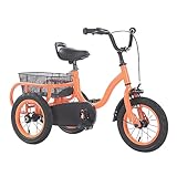 12 Zoll Dreirad für Kinder ab 2-5 Jahre, 3 Räder Kinderfahrrad mit Korb, Bremsen für Jungen Mädchen, Leichtes Lauflernrad, Höhenverstellbar (Orange)