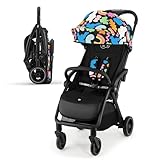 Kinderkraft APINO Buggy bis 22 kg, Liegebuggy, Kinderwagen, Leicht - 7,5kg, Automatisches zusammeklappen, Verstellbare Rückenlehne bis zur Liegeposition, ideal für Reisen, Happy shapes