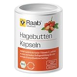 Raab Vitalfood Bio Hagebutten-Kapseln, 150 Stück, ohne Zusätze, vegan, hochdosiert, mit Vitamin C für normale Knorpel- und Kollagenbildung, 129 g