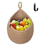 YTOPRO Hängekorb Obstkorb Hängend Korb 37x28.5cm Jutebeutel+1 Haken Jutetasche Korb geflochten Hängend Körbe Gemüsekorb Wandkorb Pflanzkorb Dekorativer Hängekörbchen für Küche M