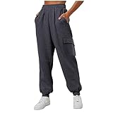 Damen Sweatpants mit Sherpa-Futter, Taschen, schmal zulaufendes Bein, warme Trainingshose mit Kordelzug und Taschen für Fitnessstudio, Fitness, Workout, Casual Today Deals Prime, Dunkelgrau, XXL