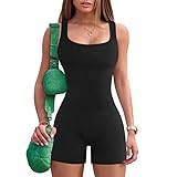 JN JANPRINT Jumpsuit Damen Kurz Eng Yoga Bodysuit Overall Stretch Bodycon Tank Top Sommer Romper Sexy One Piece Bodycon Ärmellose Sportanzug Einteiler Ganzkörperanzug Trainingsanzug