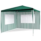 Nexos Pavillon 3x3 m in grün weiß PE Plane 110g/m² + 2 Seitenteile Partyzelt Gartenzelt Sonnenschutz Stahlgestell Festivalzelt Eventzelt Partyzelt