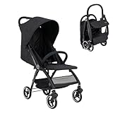 DREAMADE Kinderwagen, Buggy faltbar & tragbar mit verstellbarer Rückenlehne, Reisebuggy mit EVA-Räder, Bremse, Verdeck & 5-Punkt-Sicherheitsgurt, schnelles Zusammenklappen, bis 15 kg (Schwarz)