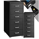 tectake® Metall Rollcontainer, Büromöbel für Schreibtisch, Büro Organizer mit 6 Schubladen, Schubladenschrank 41x28x69 cm - schwarz