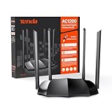 Tenda AC8 Dualband WLAN Router (867Mbit/s 5GHz+300Mbit/s 2,4GHz) 4x6dBi Antennen, 4-Gigabit-LAN/WAN-Port, Repeater&Access Point Modus, MU-MIMO, APP, IPv6, WPS, unterstützt keine DSL-Funktion, Schwarz