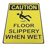 Healeved Warnschild Verkehrsschild Rutschiger Boden Metall Robust für Gewerbe mit Bohrlöchern Sichtbares Hinweisschild für Straßen und Arbeitsbereiche