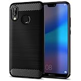 Qiinogow Hülle Kompatibel mit Huawei P20 Lite, Ultradünne Handyhülle Mit Stoßdämpfung, Schutzhülle aus Kohlefaser-TPU (Schwarz)