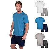 Light & Shade Herren Lsset032 Pyjama-Set, Mittelblaues Meliert/Marineblau, L