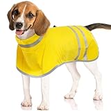 Kuoser Hunderegenmantel Wasserdicht, Hunde Regenmantel für Mittelgroß Hunde, Winddichter Hunderegenjacke mit Beingurten, Hunde Regenjacken mit Reflektierenden Streifen, Doppelt Zipper Gurtloch, Gelb M