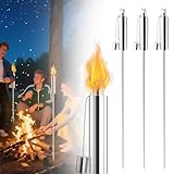 CEEDIR 6er Gartenfackeln für Draußen aus Edelstahl Hoch 115cm Öl 330ml Ölfackel Fackel Ölfackeln Fackeln Lange Brenndauer Silber für Citronellaöl Pflanzenöl Paraffinöl