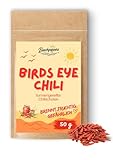 Bird’s Eye getrocknet ganz 50g | Bird Eye Chilischoten sehr scharf | Thai Chili/Birds Eye Pepper | Ganze getrocknete Chilis für Chili Mühle, Hot Sauce & asiatische Gerichte