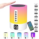 Bluetooth Lautsprecher mit Licht, Wecker mit Licht, Touch Dimmbar Nachttischlampe, White Noise Machine, RGB Farbwechsel Tragbarer Lautsprecher Atmosphäre Tischlampe Geschenke für Mädchen Kinder Jungen