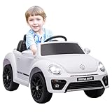 AIYAPLAY Kinder Elektroauto 12V Volkswagen Beetle Kinderauto mit 2,4G Fernbedienung, Musik, Hupe, Elektrofahrzeug mit LED-Lichtern, USB/MP3-Anschluss, 3-5 km/h, für Kinder 3-5 Jahre, Weiß