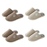 Teceyfeet Gästehausschuhe Set Waschbar,4 Paar Unisex Hausschuhe Set Winter Warm Gästepantoffel Filzpantoffeln Rutschfest Pantoffeln Slippers Ideal für Gäste, Familie, Hotel, Reisen