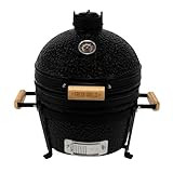 Fresh Grills 40,6cm Kamado Keramikgrill | Schwarz Holzkohlegrill BBQ Mini Ofen | Thermometer, Holzgriff, Oberer & Unterer Luftstrom | Outdoor Garten Grillen Garen Räuchern Smokern