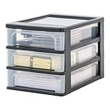 Iris Ohyama, Schubladenbox, Schubladenschrank, Schwarz, 3 Transparente Schubladen, A4, Schubladenbox kunststoff, Schreibtisch Organizer für Büro, Aufbewahrung, Büro, Schule, BPA-frei, OCH-2030